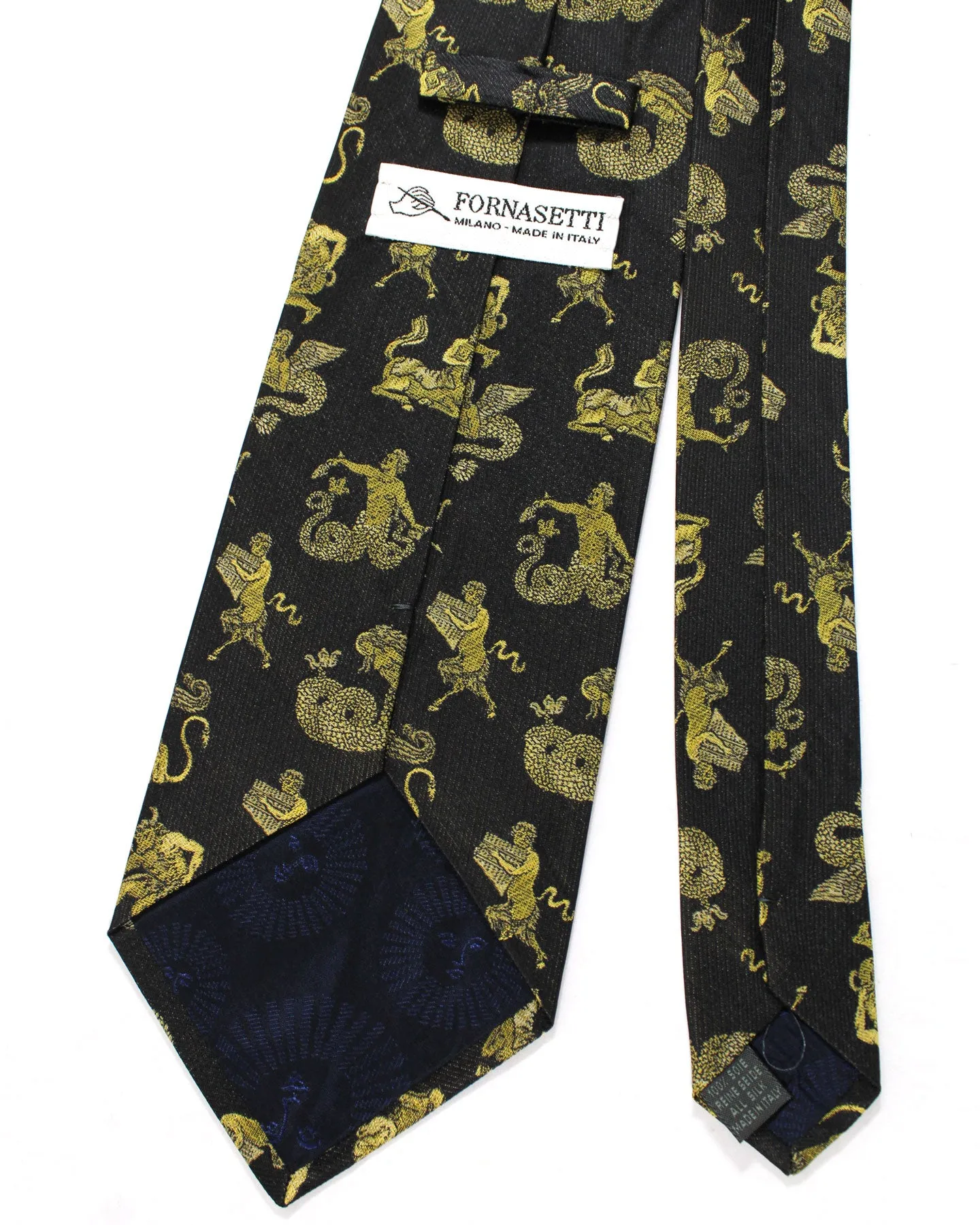 Fornasetti Tie Black Gold Mythology Design - Wide Necktie