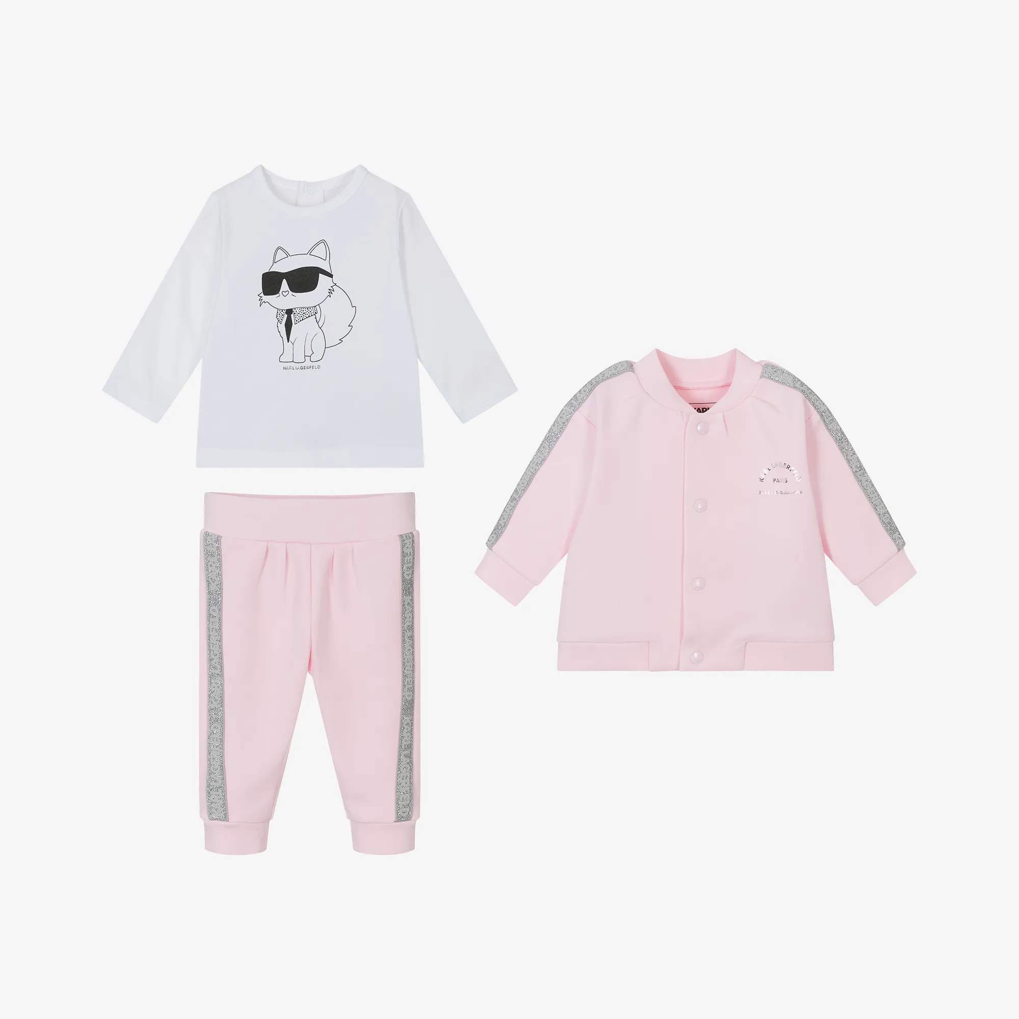 Girls Pink Cotton Choupette Tracksuit Set