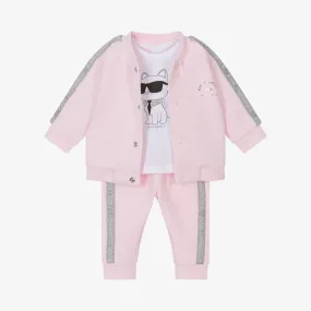 Girls Pink Cotton Choupette Tracksuit Set