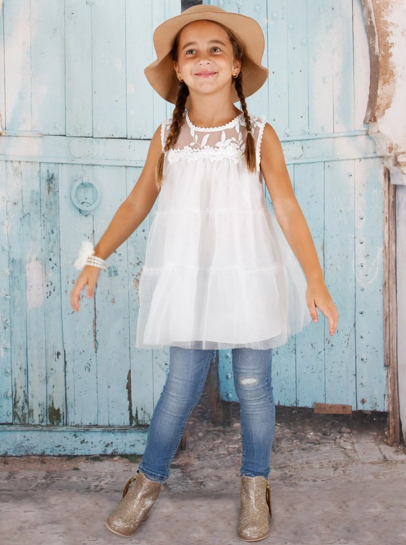 Girls White Ruffled Tunic