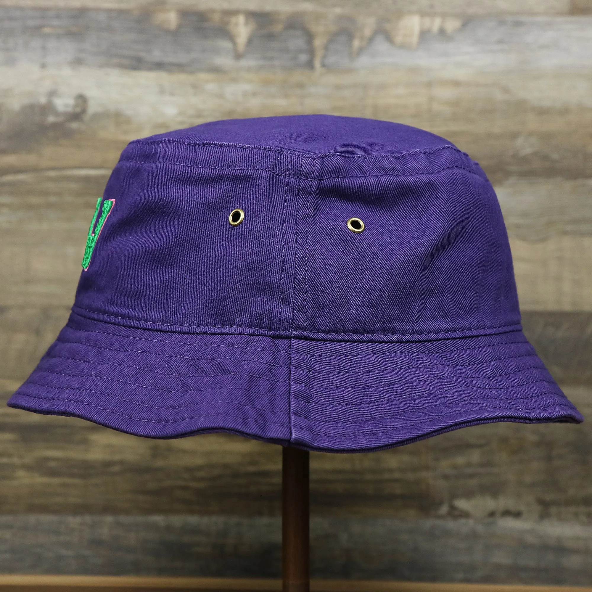 Green OCNJ Double Wordmark Pink Outline Bucket Hat | Purple Bucket Hat