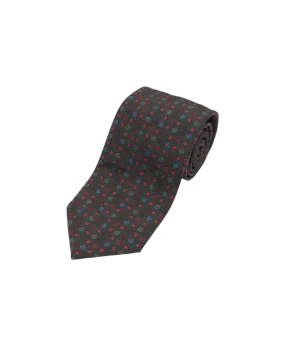 Green with Blue, Red Small Medallion Wool/Silk Necktie | He Spoke Style