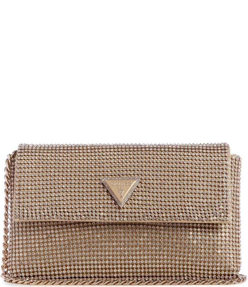 Guess Zalina Flap Gold Rhinestone Mesh Clutch