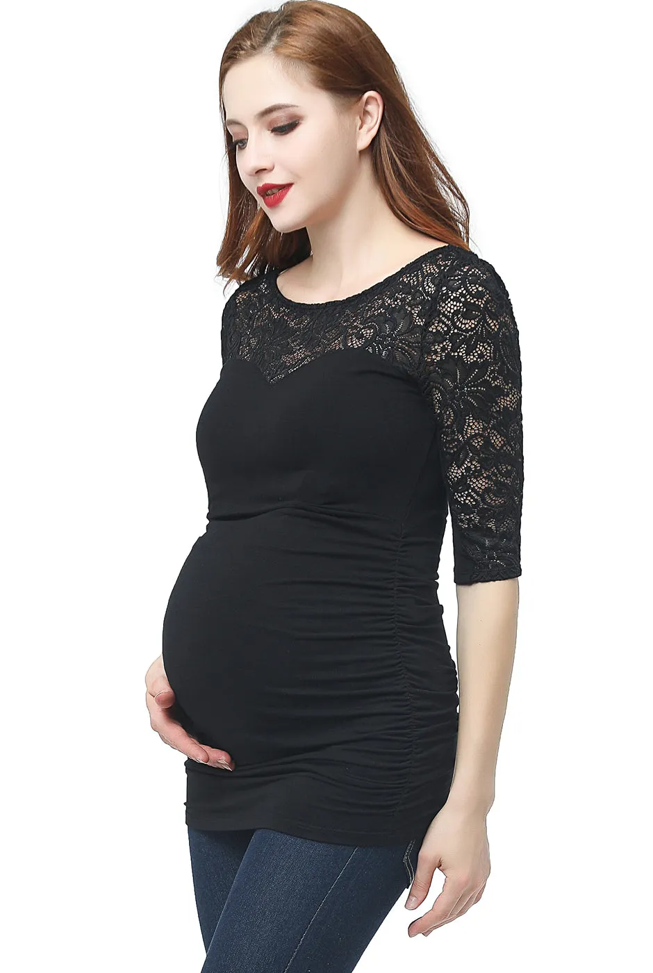 Kimi + Kai Maternity Trudy Lace Accent Top