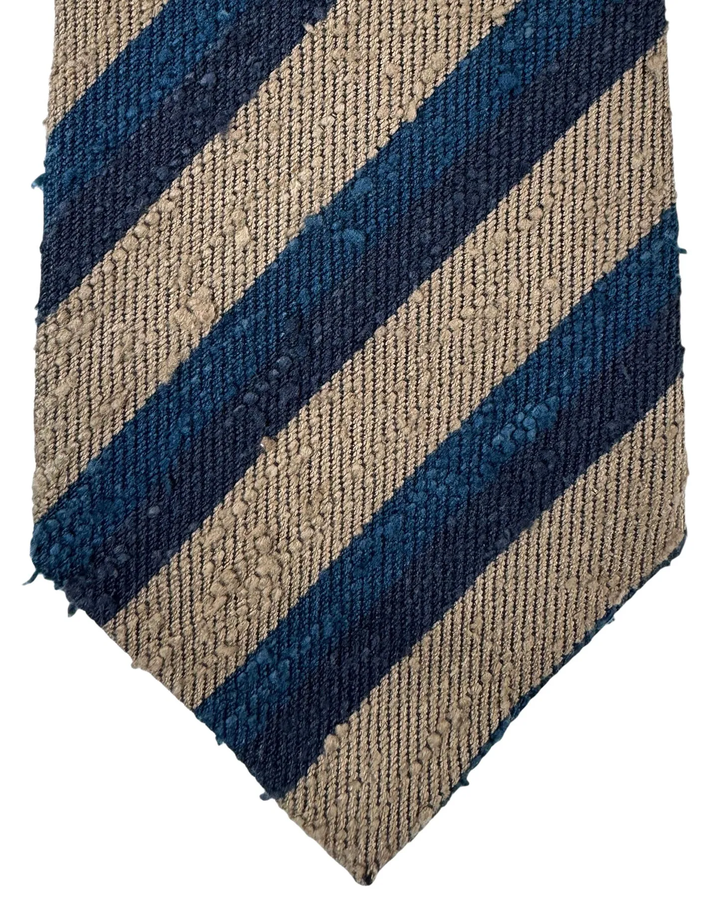 Kiton Silk Tie Mocha Midnight Blue Stripes Design - Sevenfold Necktie