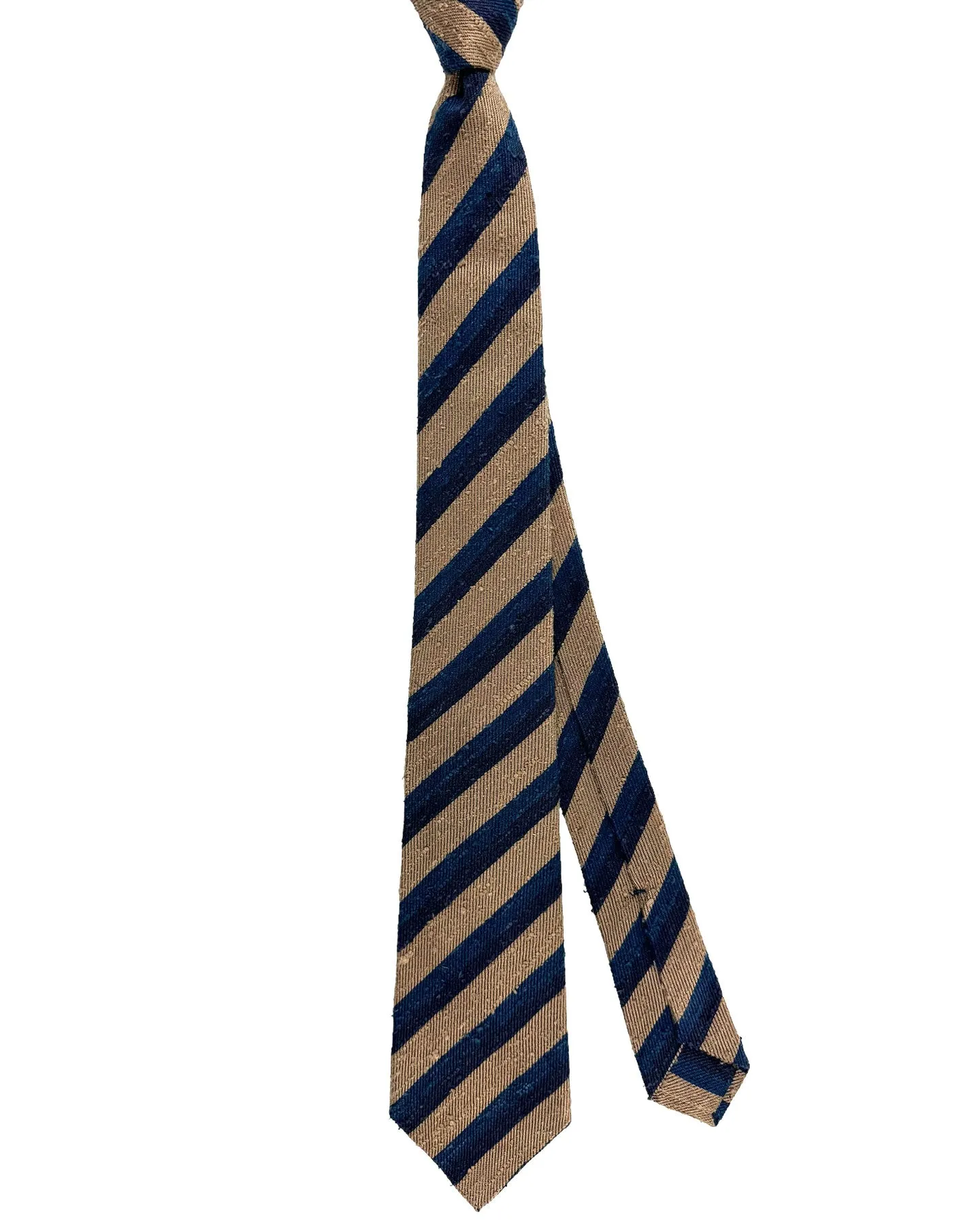 Kiton Silk Tie Mocha Midnight Blue Stripes Design - Sevenfold Necktie