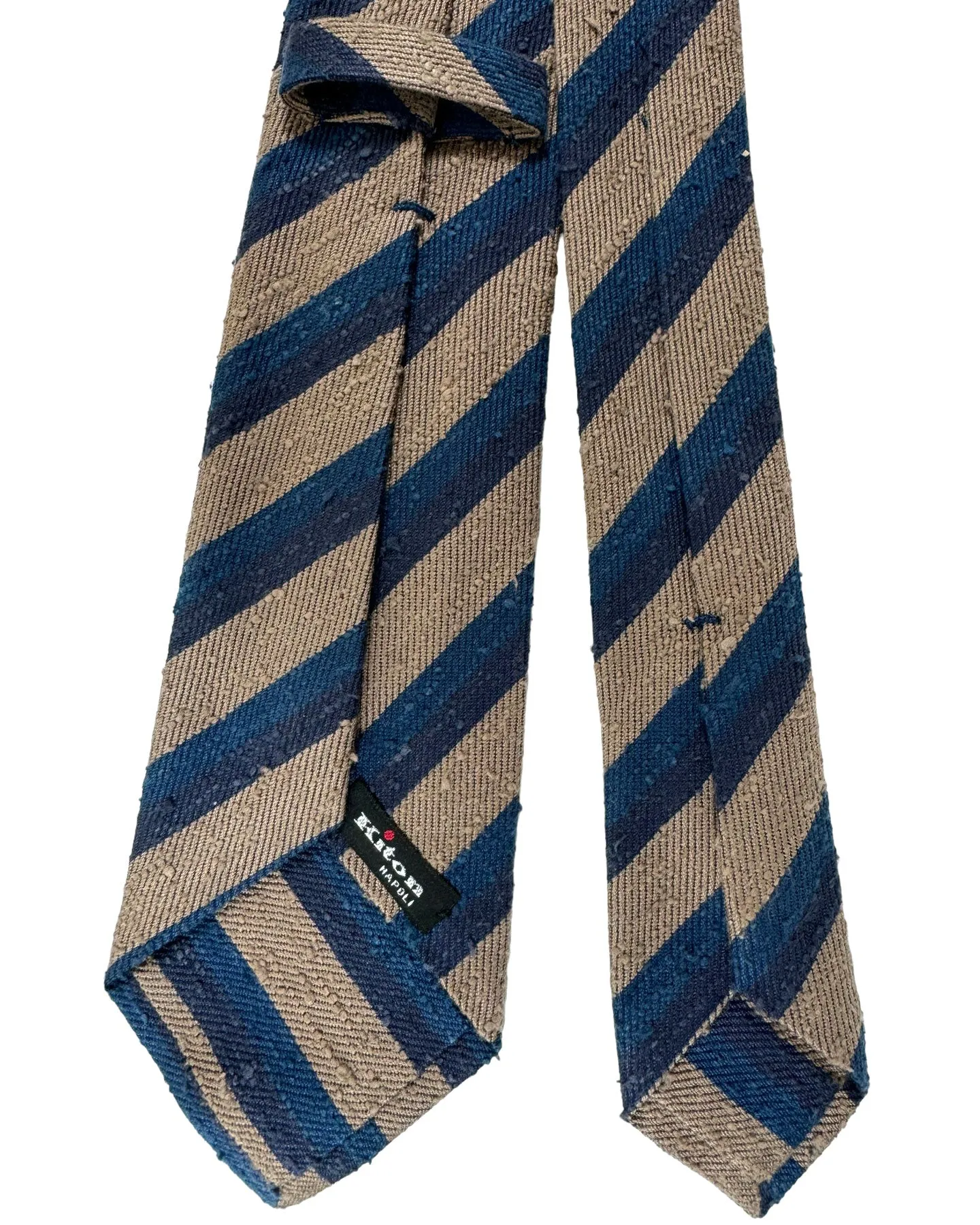 Kiton Silk Tie Mocha Midnight Blue Stripes Design - Sevenfold Necktie