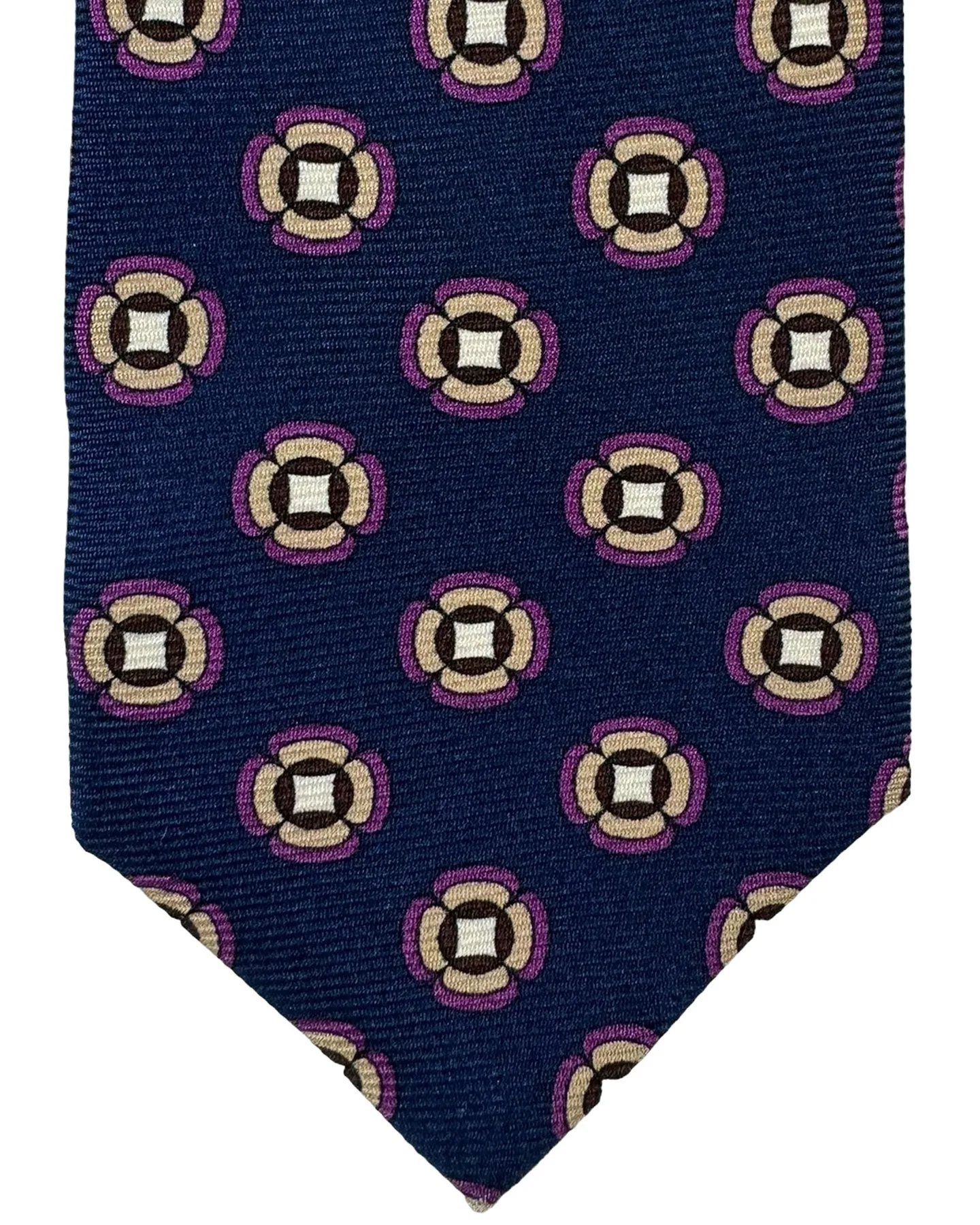 Kiton Tie Dark Blue Brown Purple Geometric Sevenfold Necktie SALE