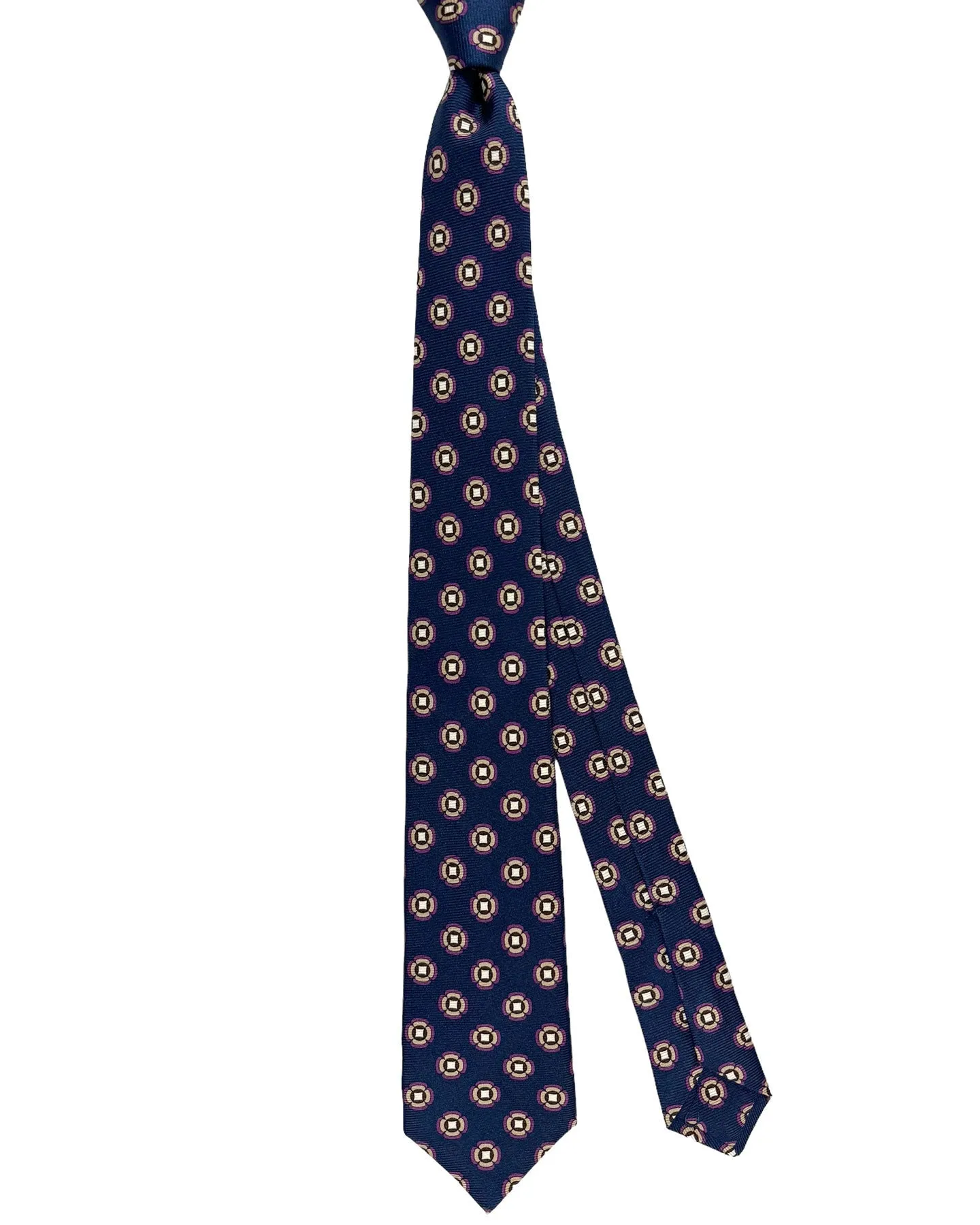 Kiton Tie Dark Blue Brown Purple Geometric Sevenfold Necktie SALE