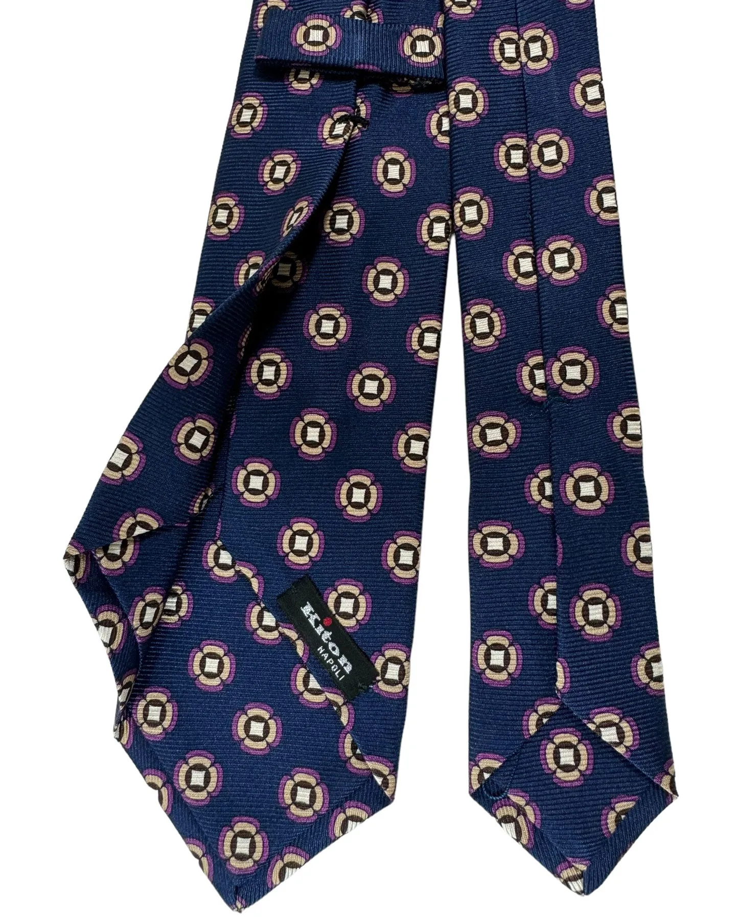 Kiton Tie Dark Blue Brown Purple Geometric Sevenfold Necktie SALE