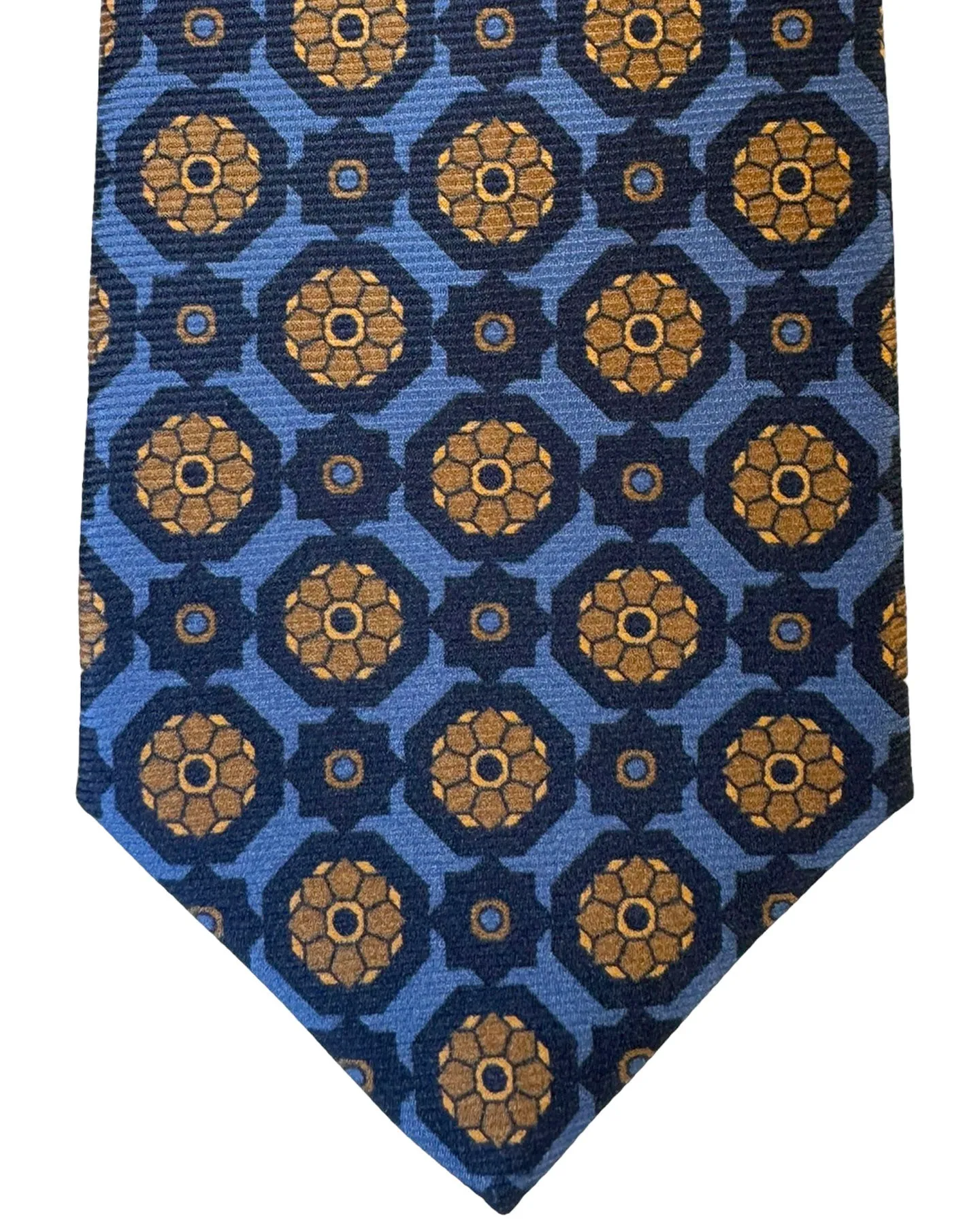 Kiton Tie Dark Blue Olive Floral Medallion - Sevenfold Necktie