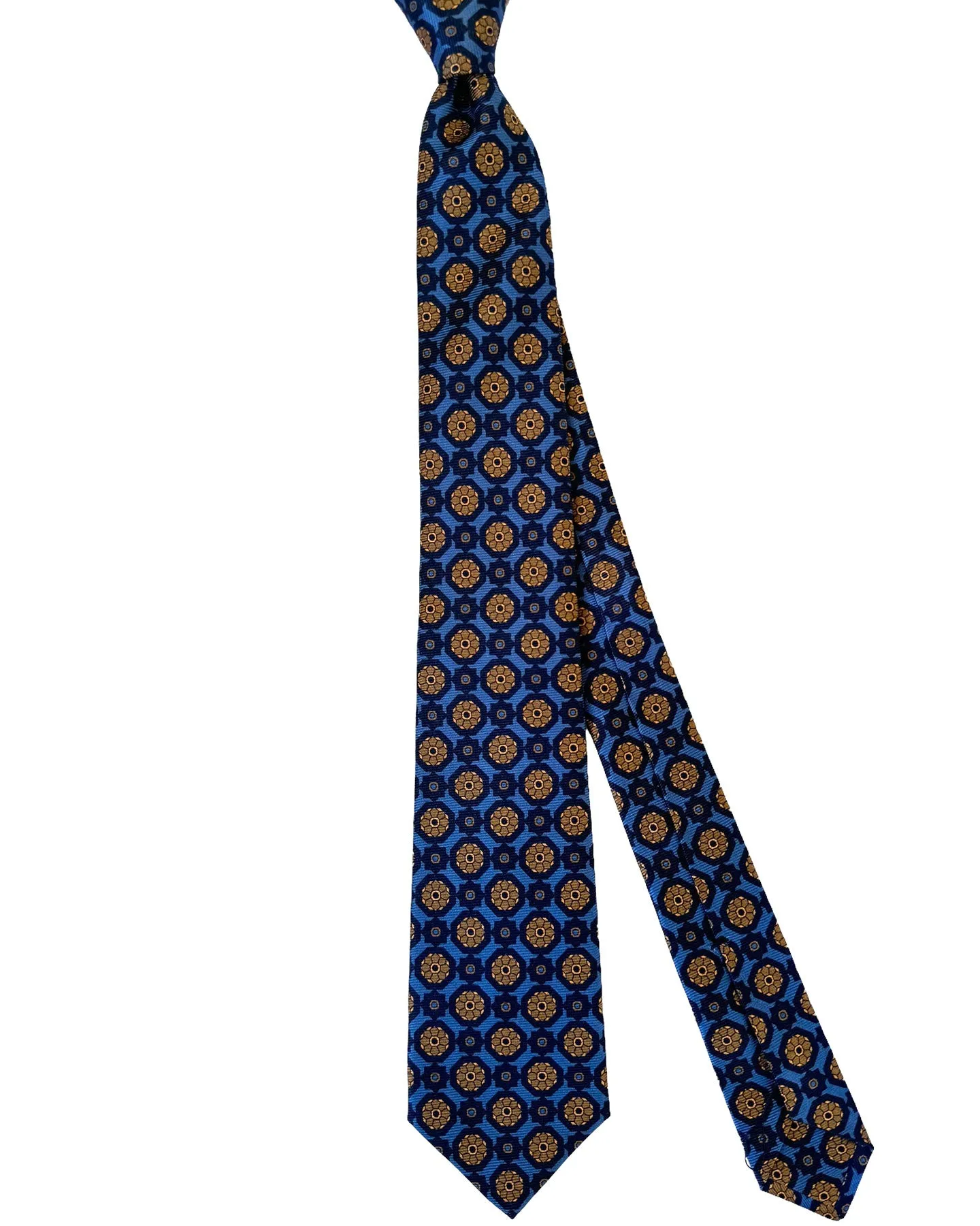 Kiton Tie Dark Blue Olive Floral Medallion - Sevenfold Necktie