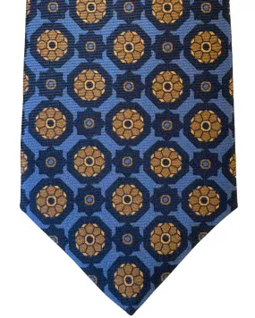 Kiton Tie Dark Blue Olive Floral Medallion - Sevenfold Necktie