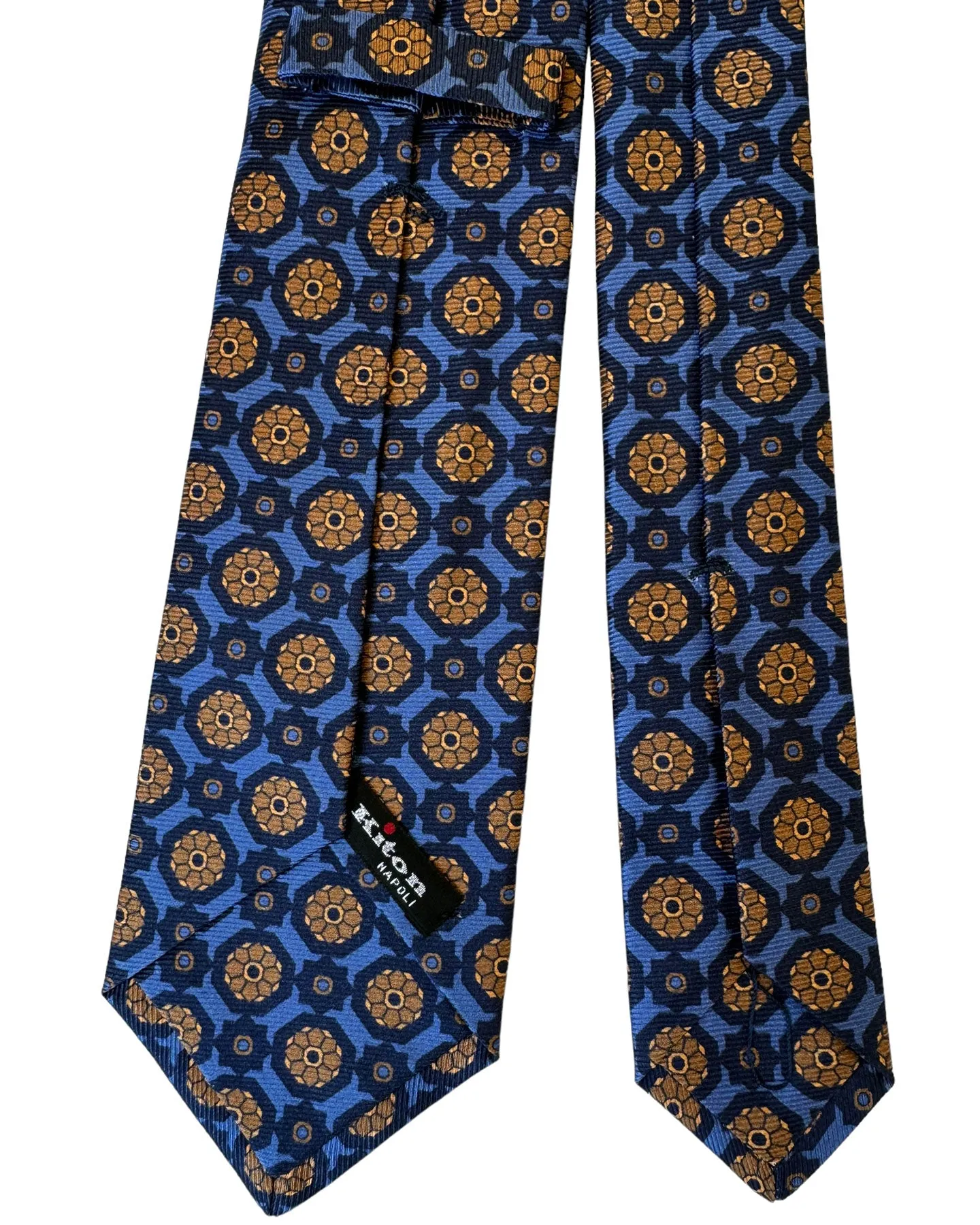 Kiton Tie Dark Blue Olive Floral Medallion - Sevenfold Necktie