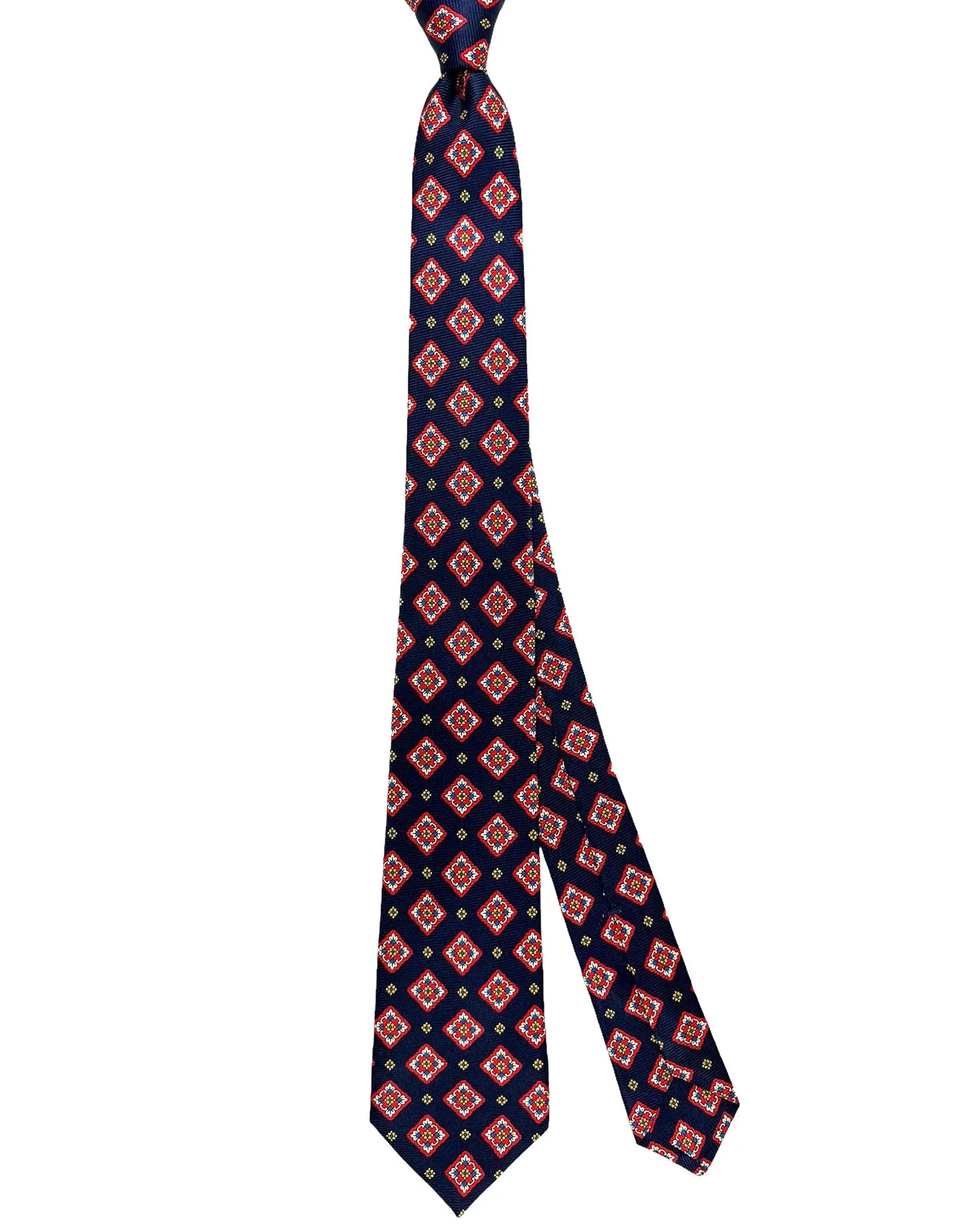 Kiton Tie Dark Blue Red Medallions - Sevenfold Necktie