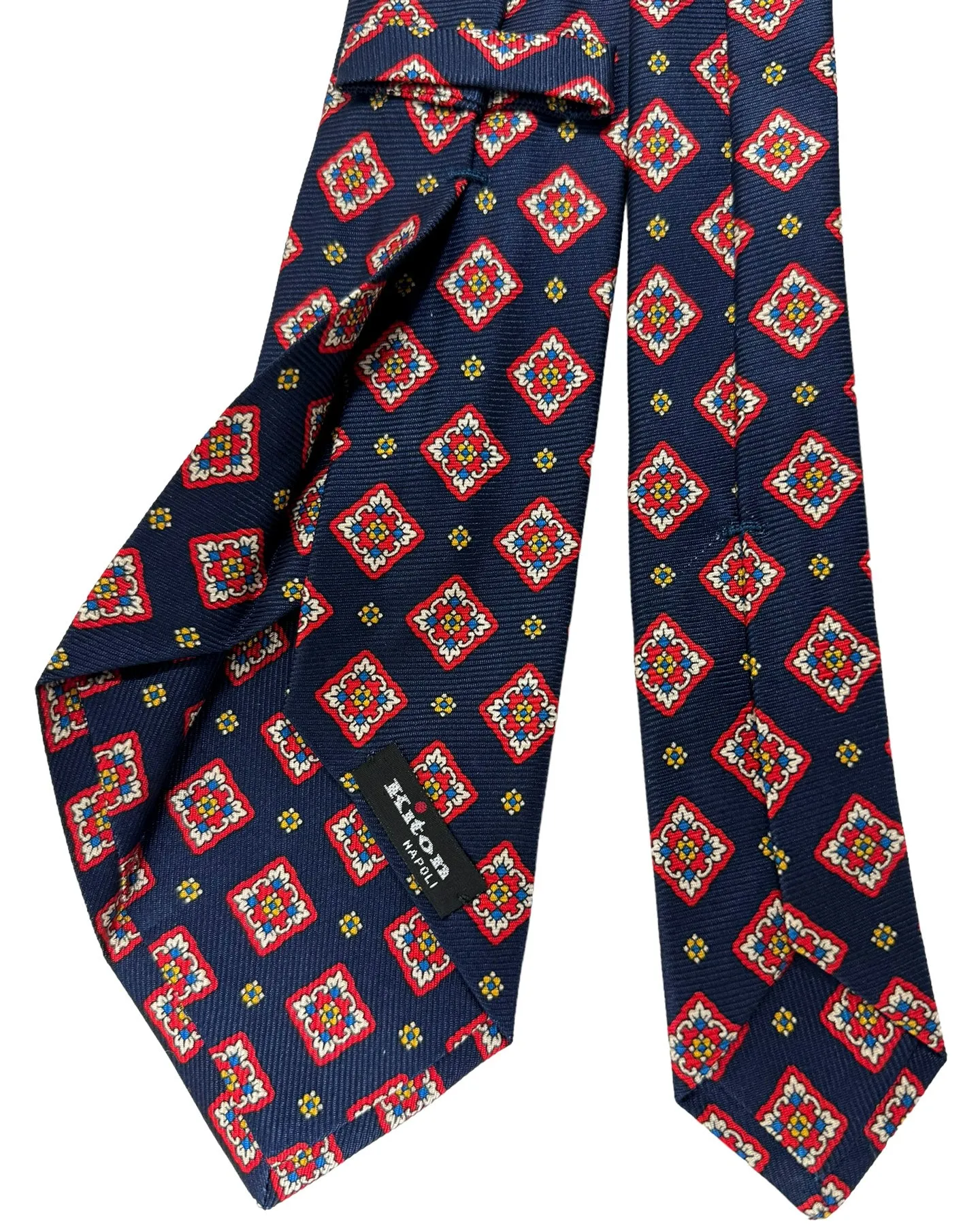 Kiton Tie Dark Blue Red Medallions - Sevenfold Necktie