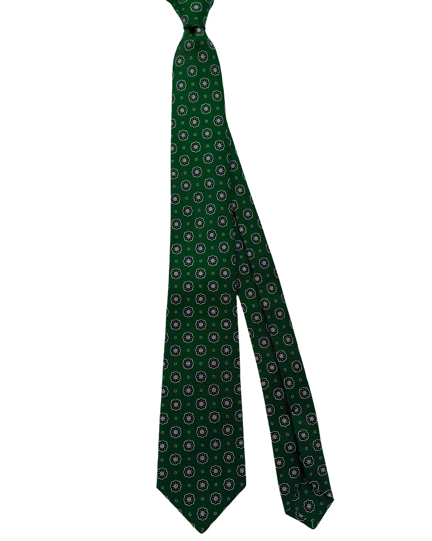 Kiton Tie Dark Green Black Pink Mini Floral - Sevenfold Necktie