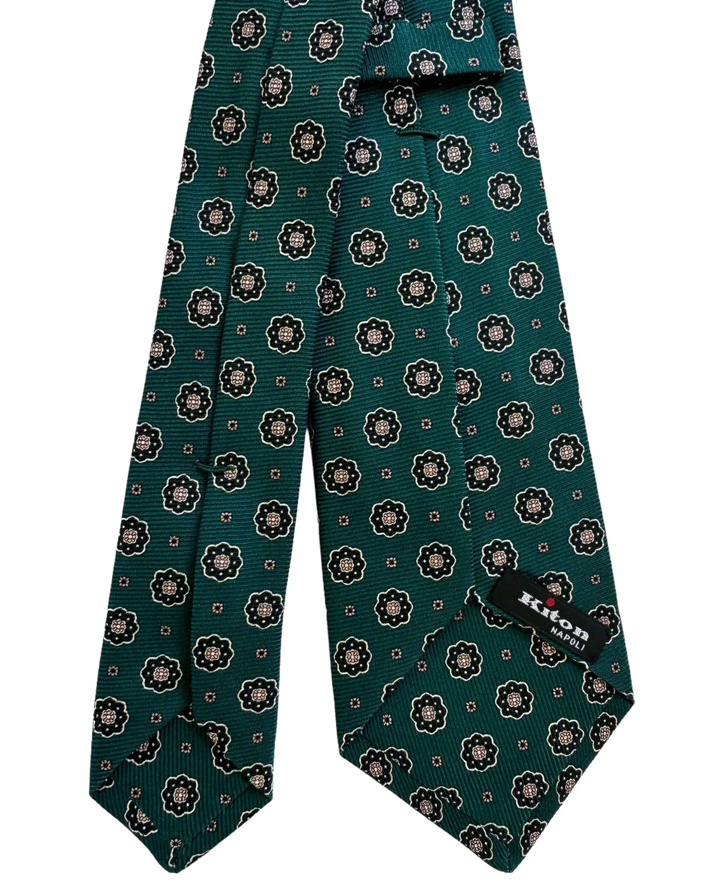 Kiton Tie Dark Green Black Pink Mini Floral - Sevenfold Necktie