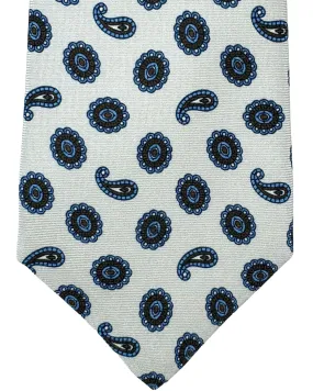 Kiton Tie Gray Blue Brown Paisley Medallions - Sevenfold Necktie SALE