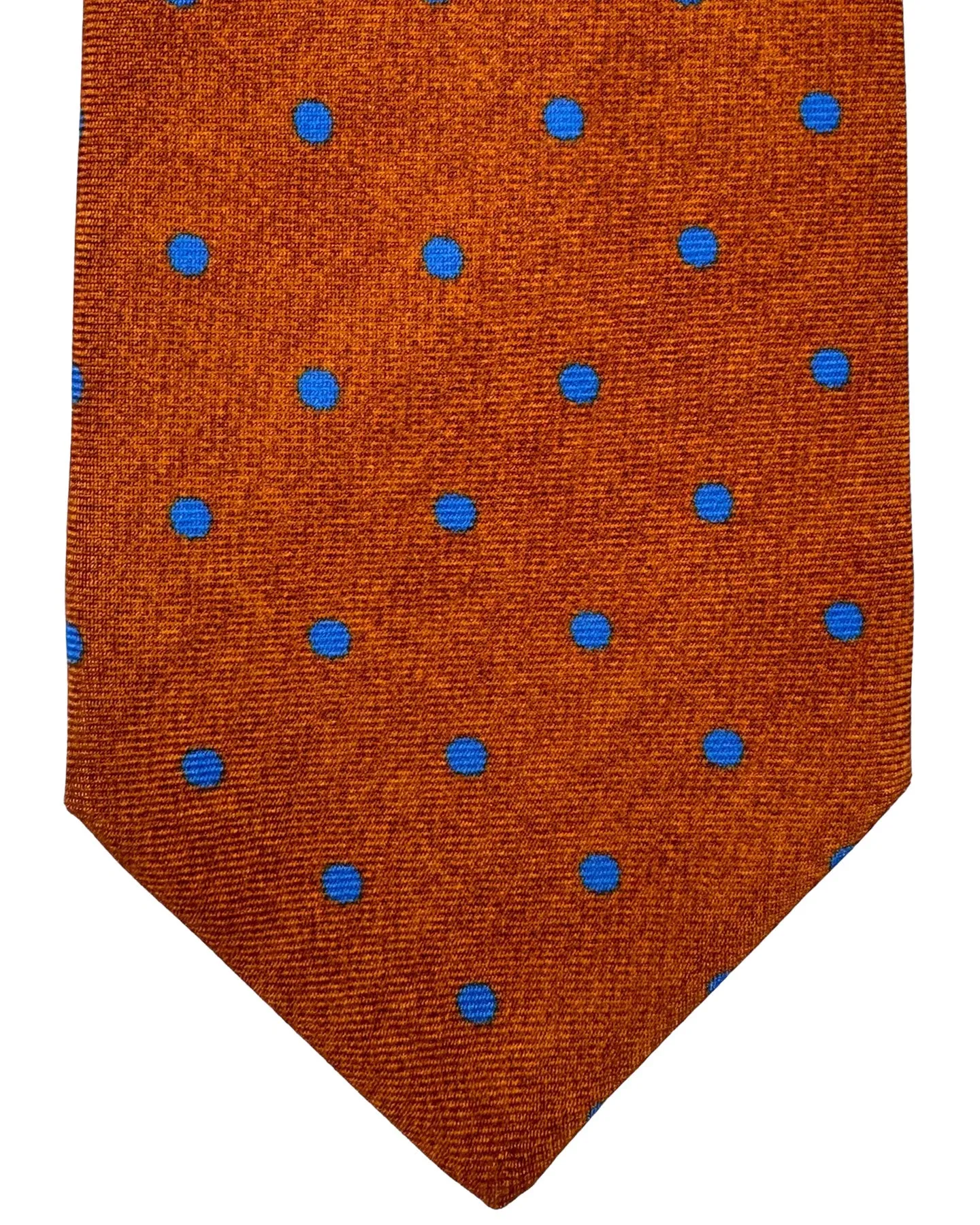 Kiton Tie Rust Brown Royal Blue Polka Dots - Sevenfold Necktie