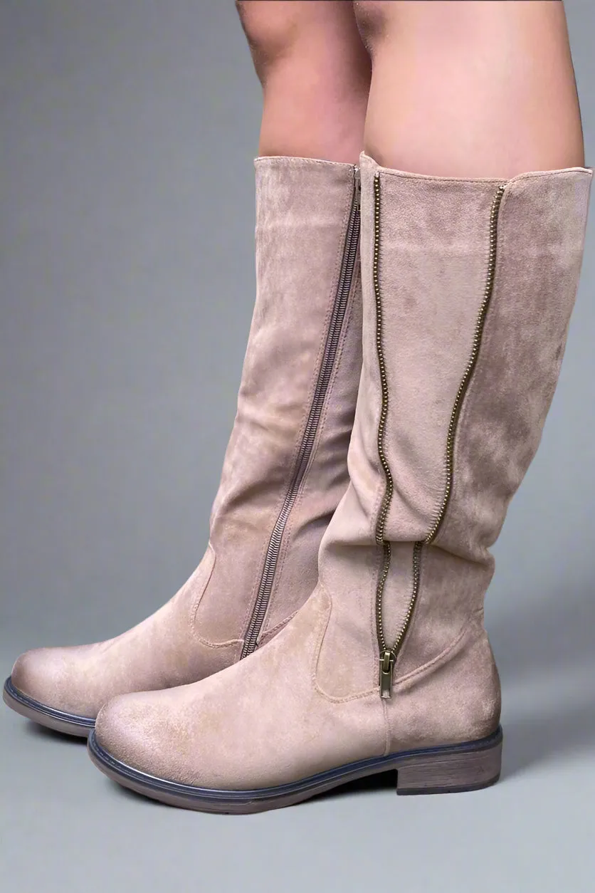 Knee High Zip Up Boot Taupe