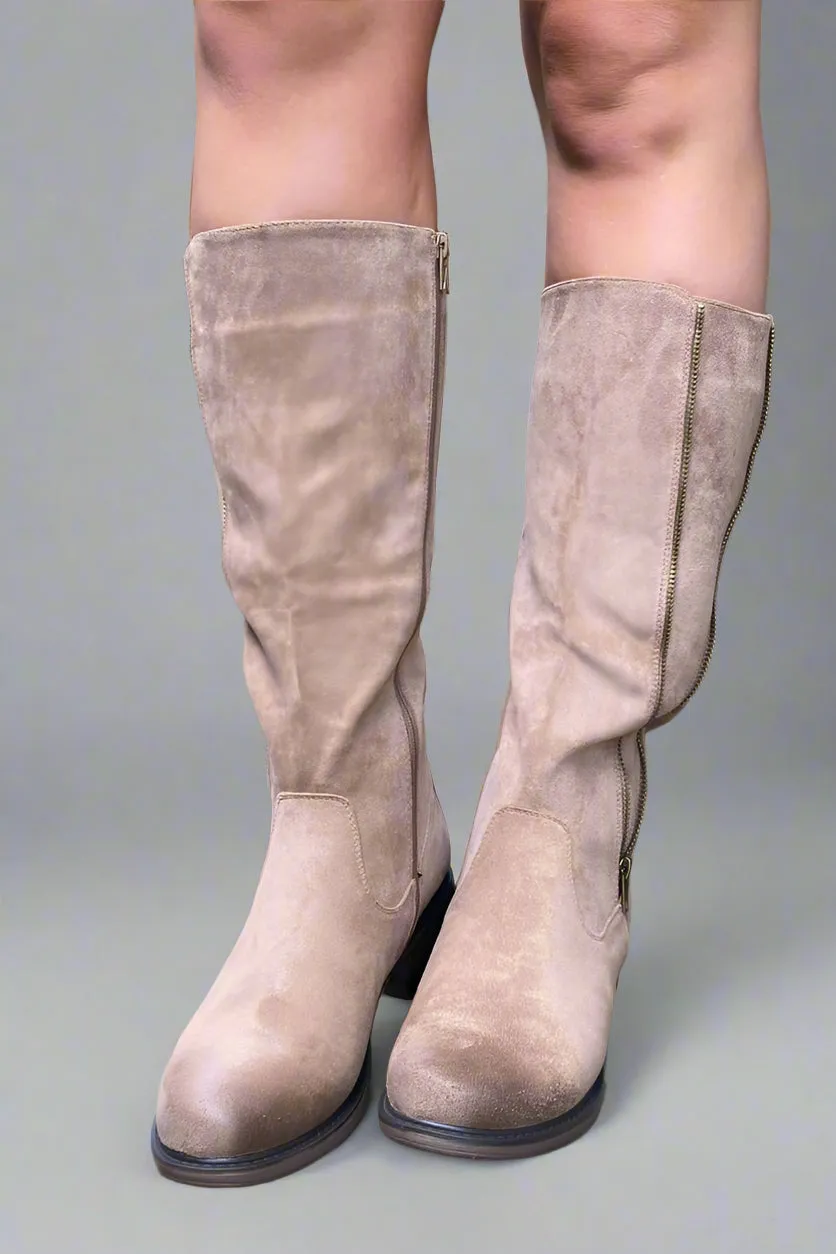 Knee High Zip Up Boot Taupe