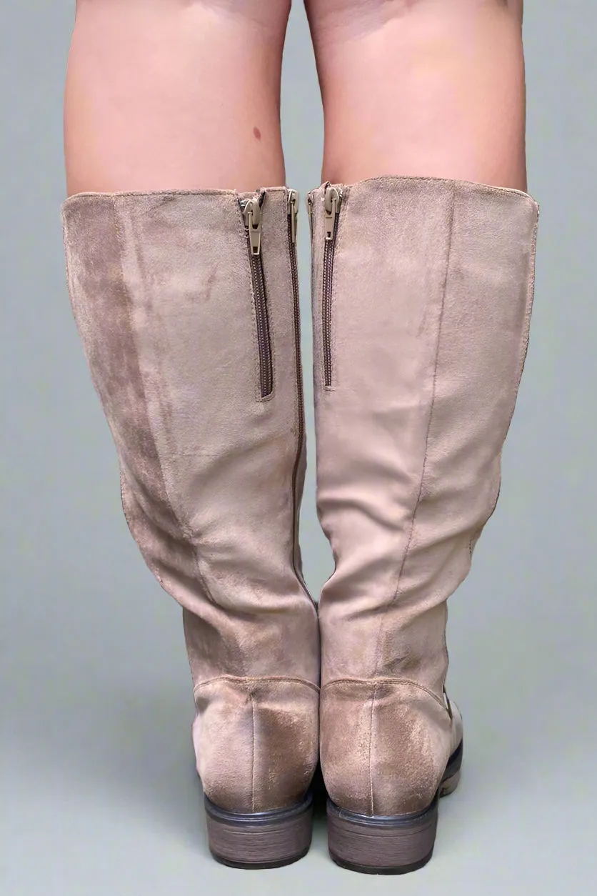 Knee High Zip Up Boot Taupe