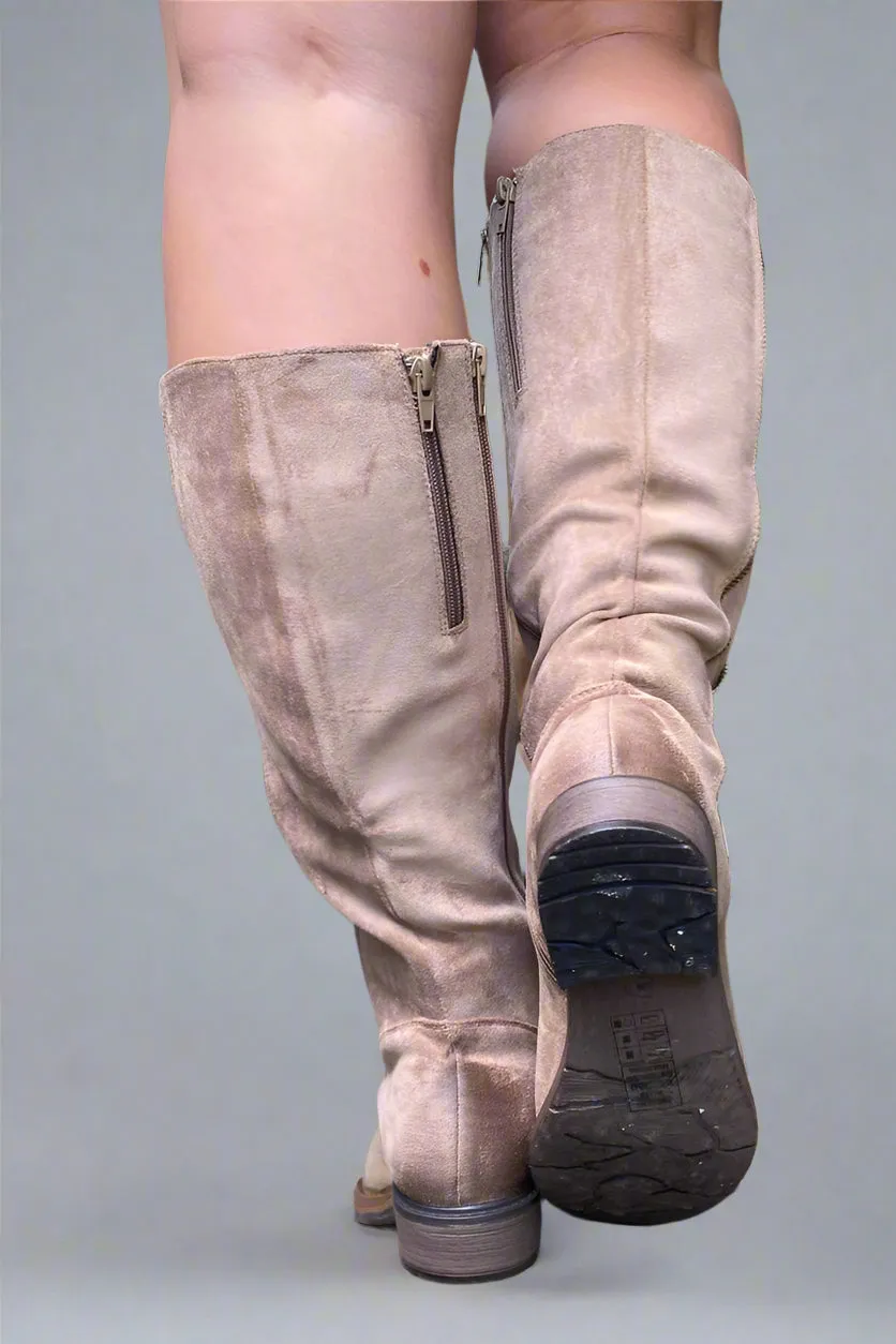 Knee High Zip Up Boot Taupe