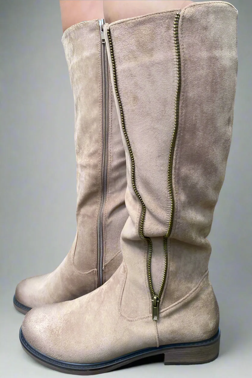 Knee High Zip Up Boot Taupe