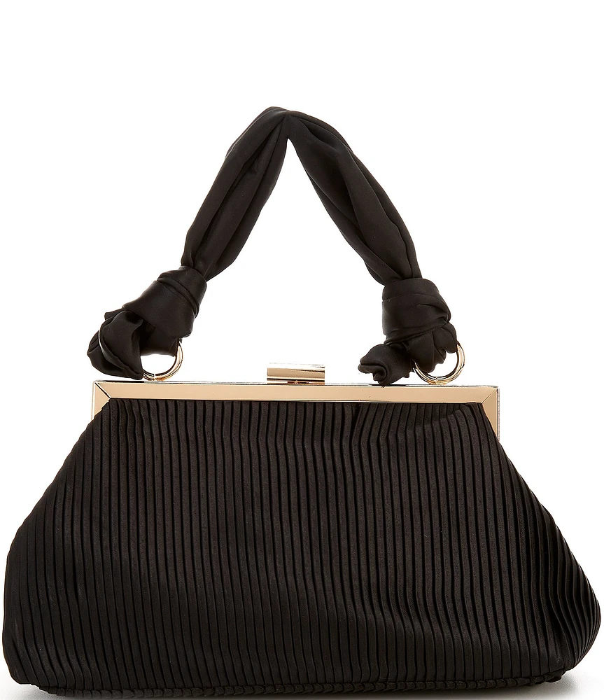 Landry Black Satin Pleated Frame Clutch