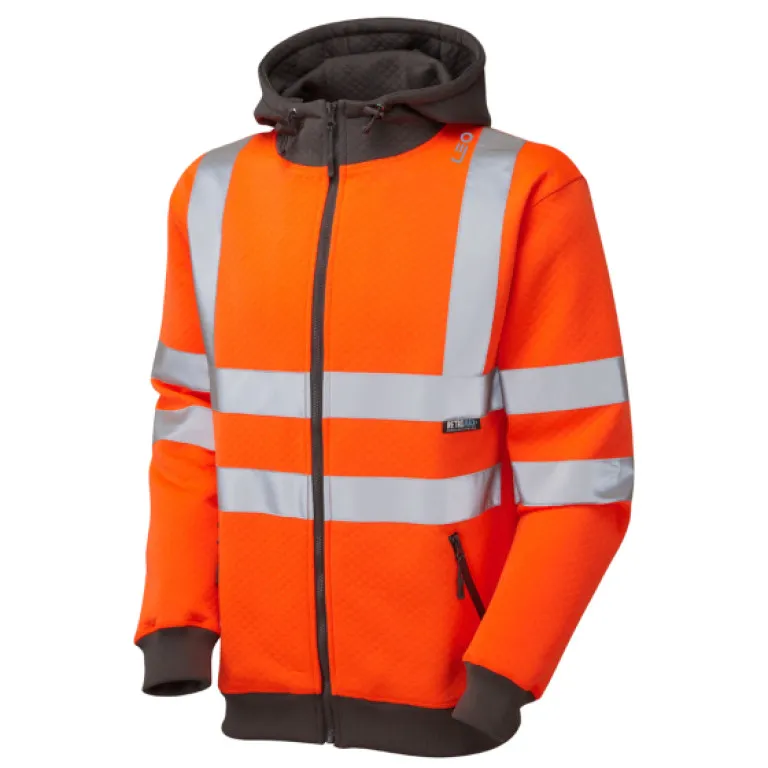 Leo Workwear Saunton Full Zip Hooded Sweatshirt Orange