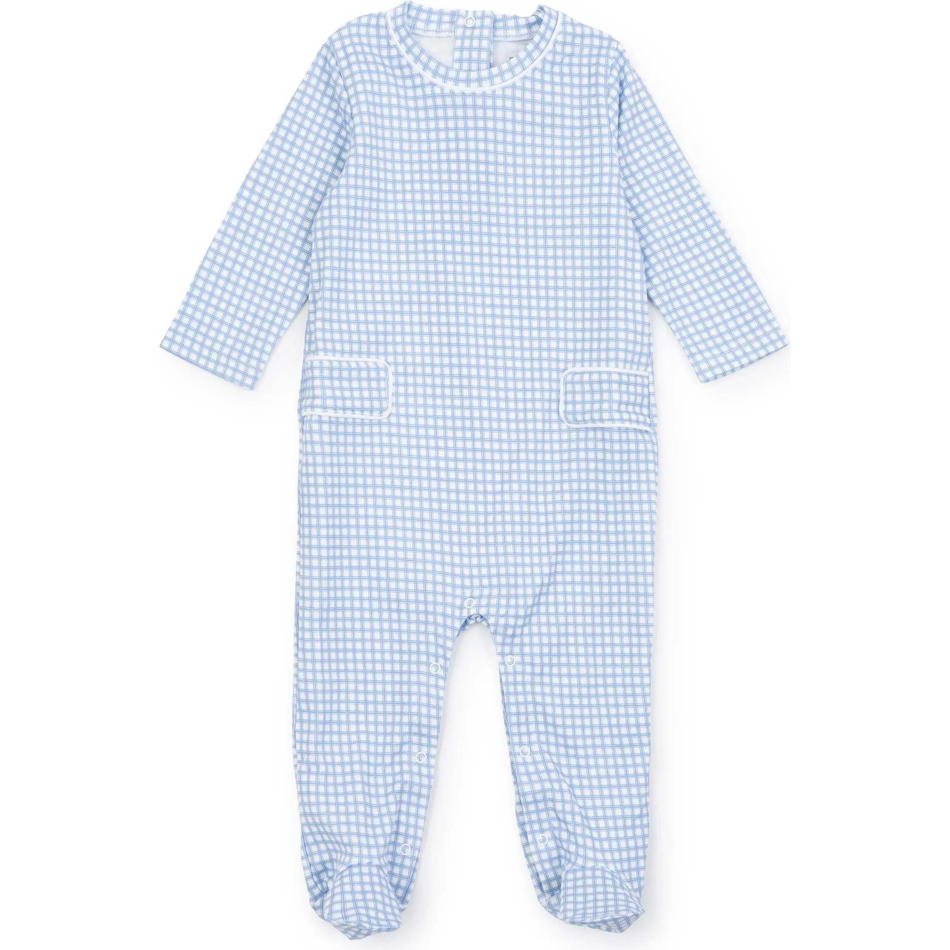 Lila + Hayes Preston Boys' Romper, Light Blue Box Plaid