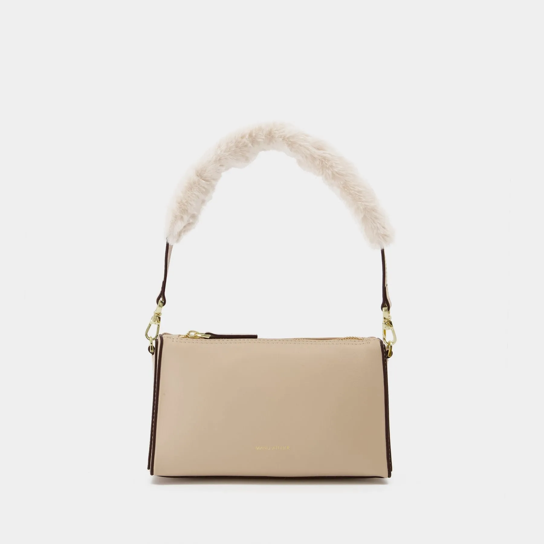 Manu Atelier  Mini Prism Bag in Ivory Leather/Faux Fur