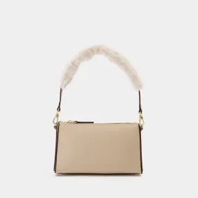 Manu Atelier  Mini Prism Bag in Ivory Leather/Faux Fur