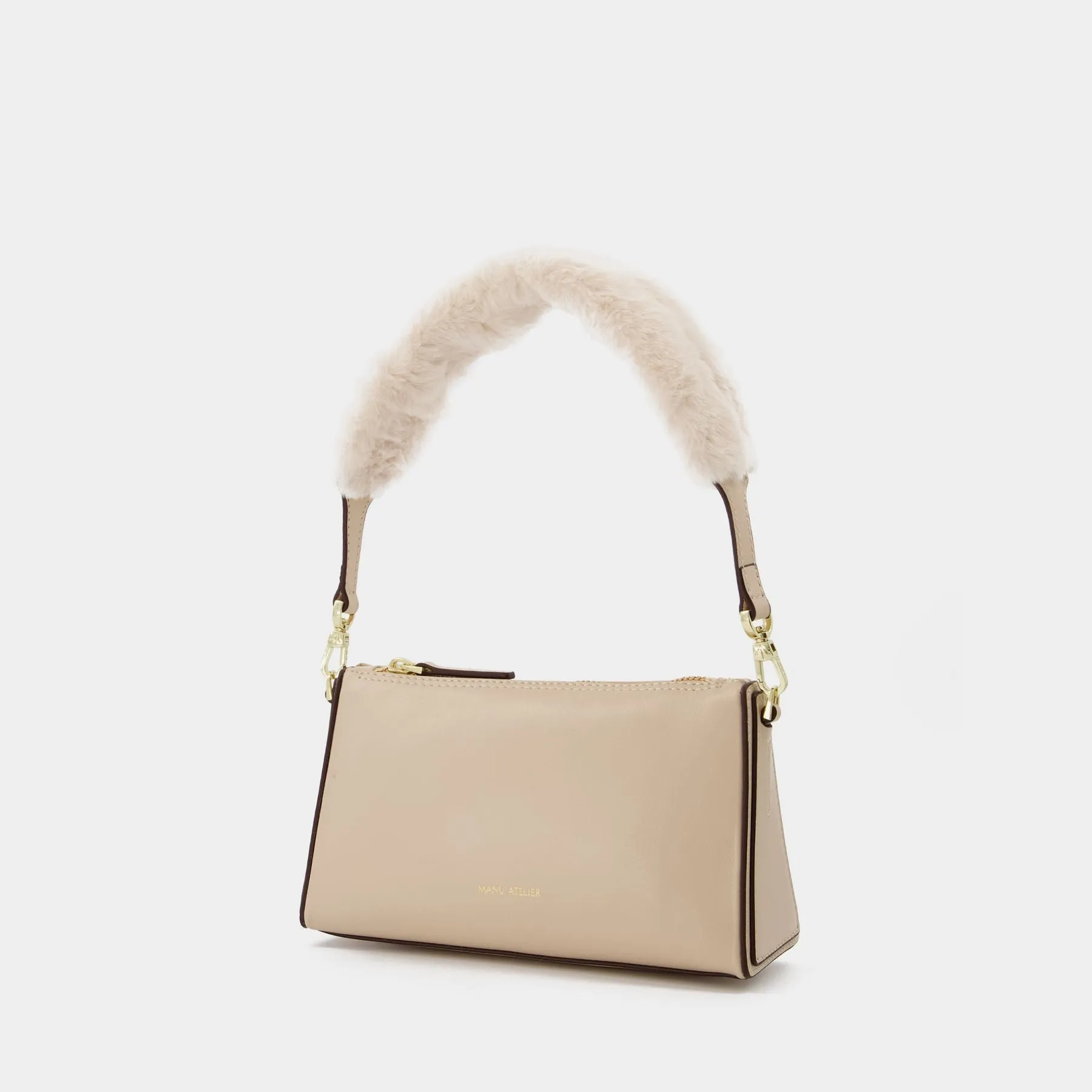 Manu Atelier  Mini Prism Bag in Ivory Leather/Faux Fur