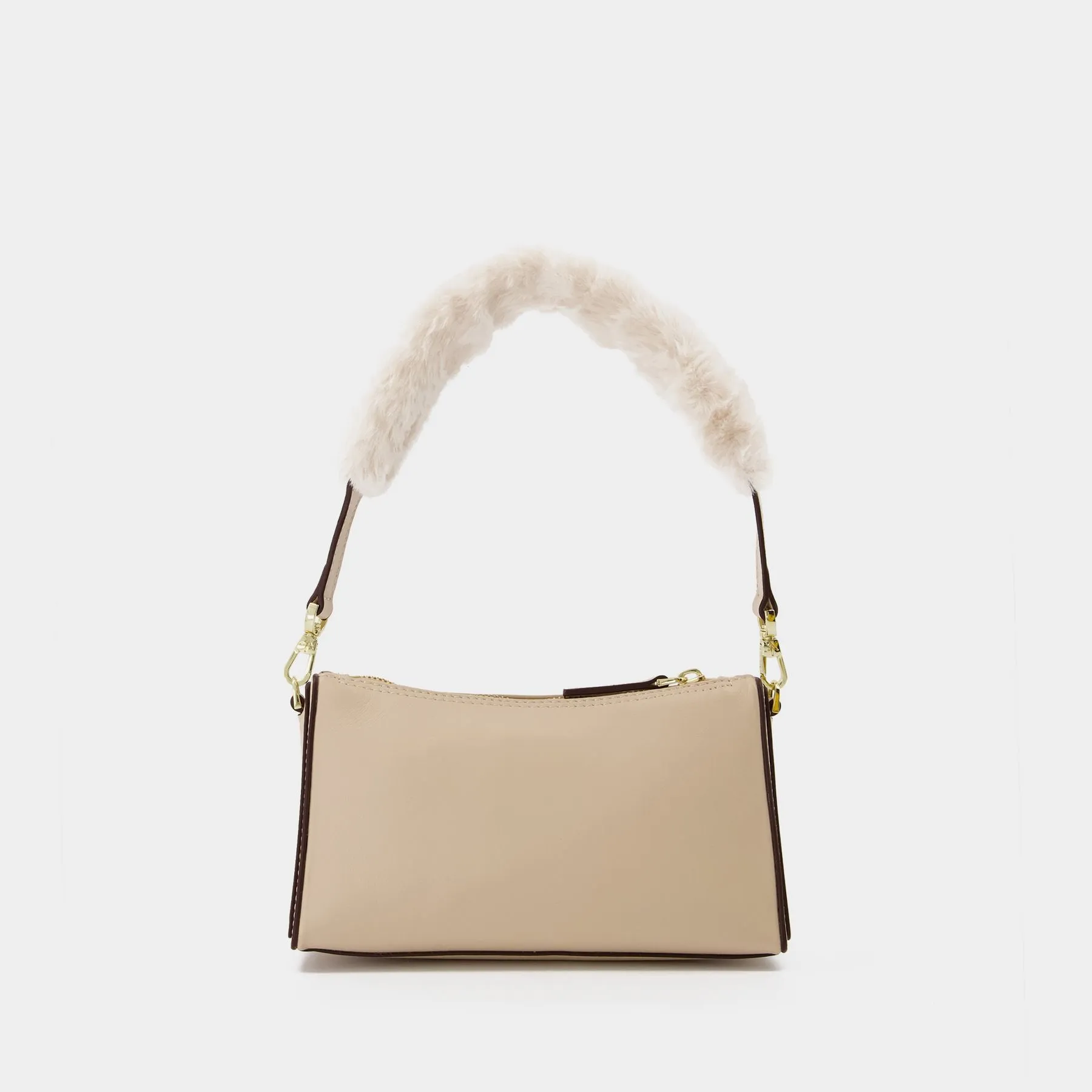 Manu Atelier  Mini Prism Bag in Ivory Leather/Faux Fur