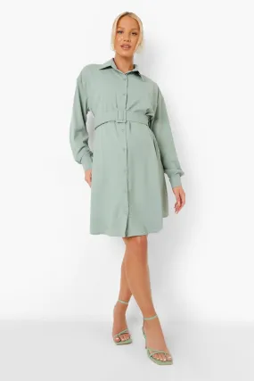 Maternity Belted Shirt Dress