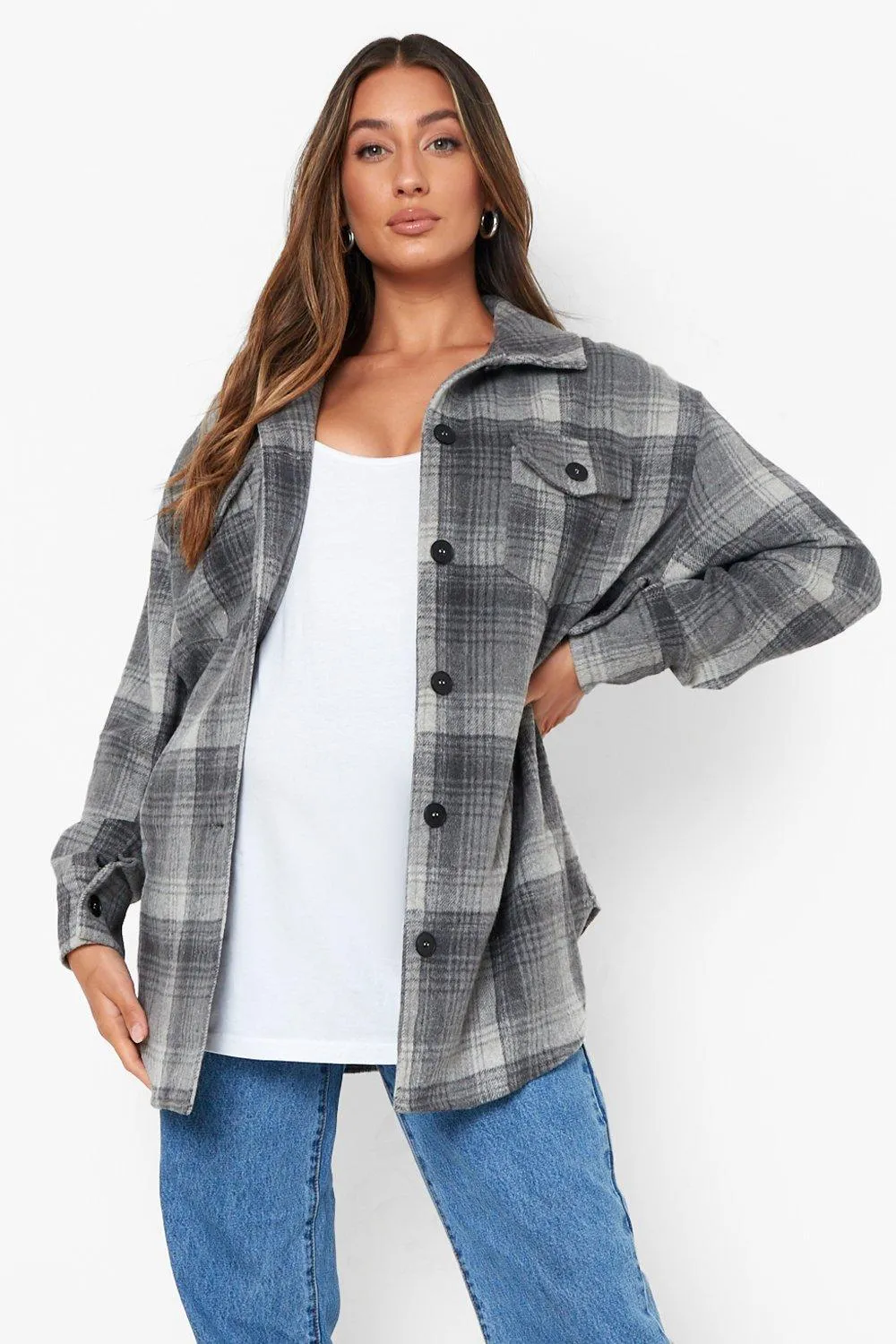 Maternity Brushed Check Shacket