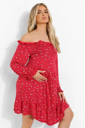 Maternity Floral Ruffle SmockDress