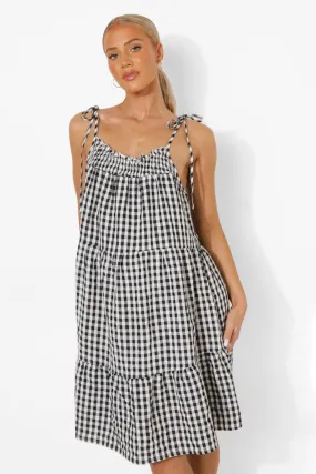 Maternity Gingham Tie Shoulder Sundress