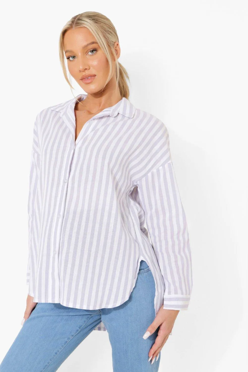 Maternity Linen Oversized Stripe Shirt