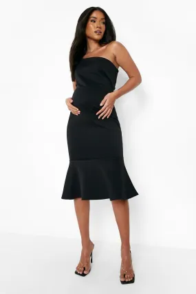 Maternity One Shoulder Peplum Hem Midi Dress