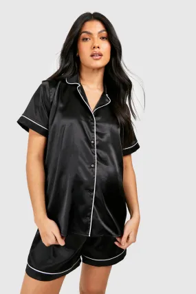 Maternity Satin Button Down Pj Short Set