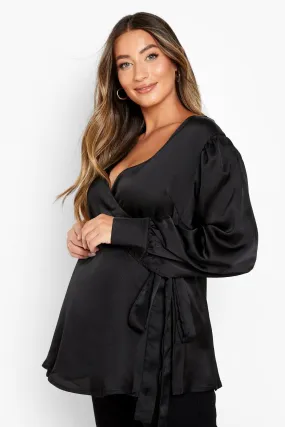 Maternity Satin Wrap Blouse