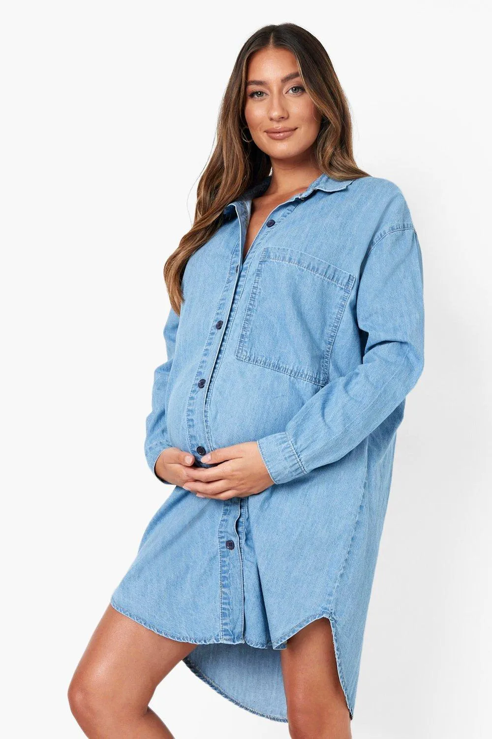 Maternity Side Split Oversized Denim Shirt