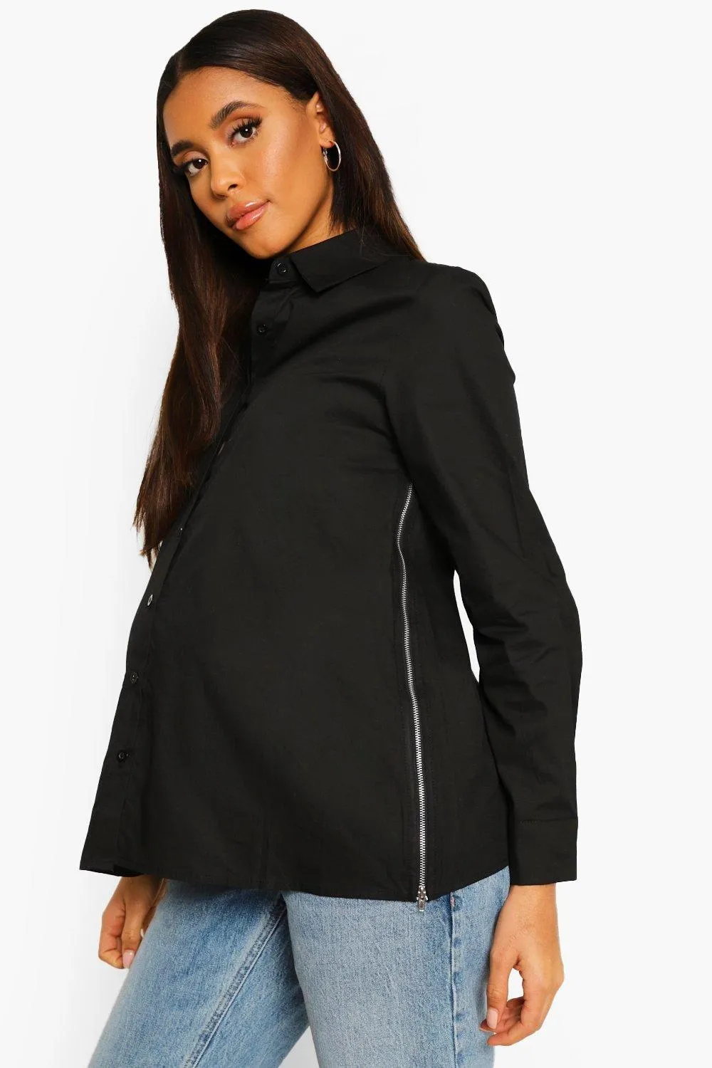 Maternity Side Zip Cotton Shirt