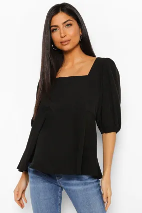 Maternity Tie Back Puff Sleeve Blouse