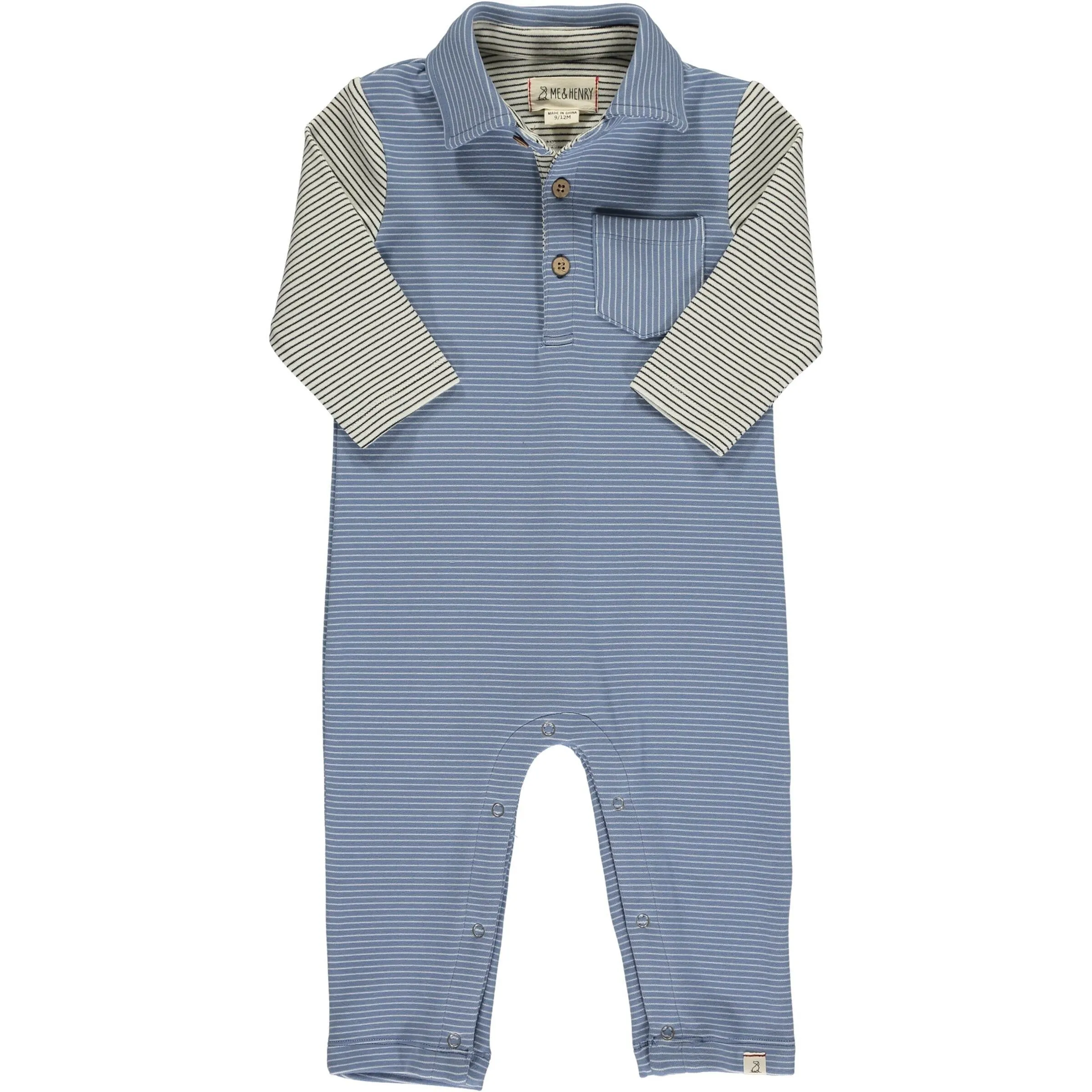 Me & Henry Arlington Cosy Polo Romper | Blue/Cream Arms