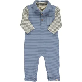 Me & Henry Arlington Cosy Polo Romper | Blue/Cream Arms