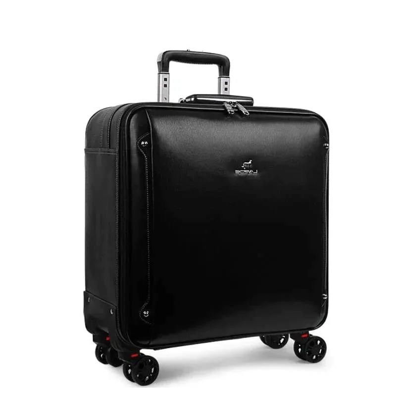 Men's Genuine Leather Travelling Hand Luggage Spinner Wheel Trolley Bag